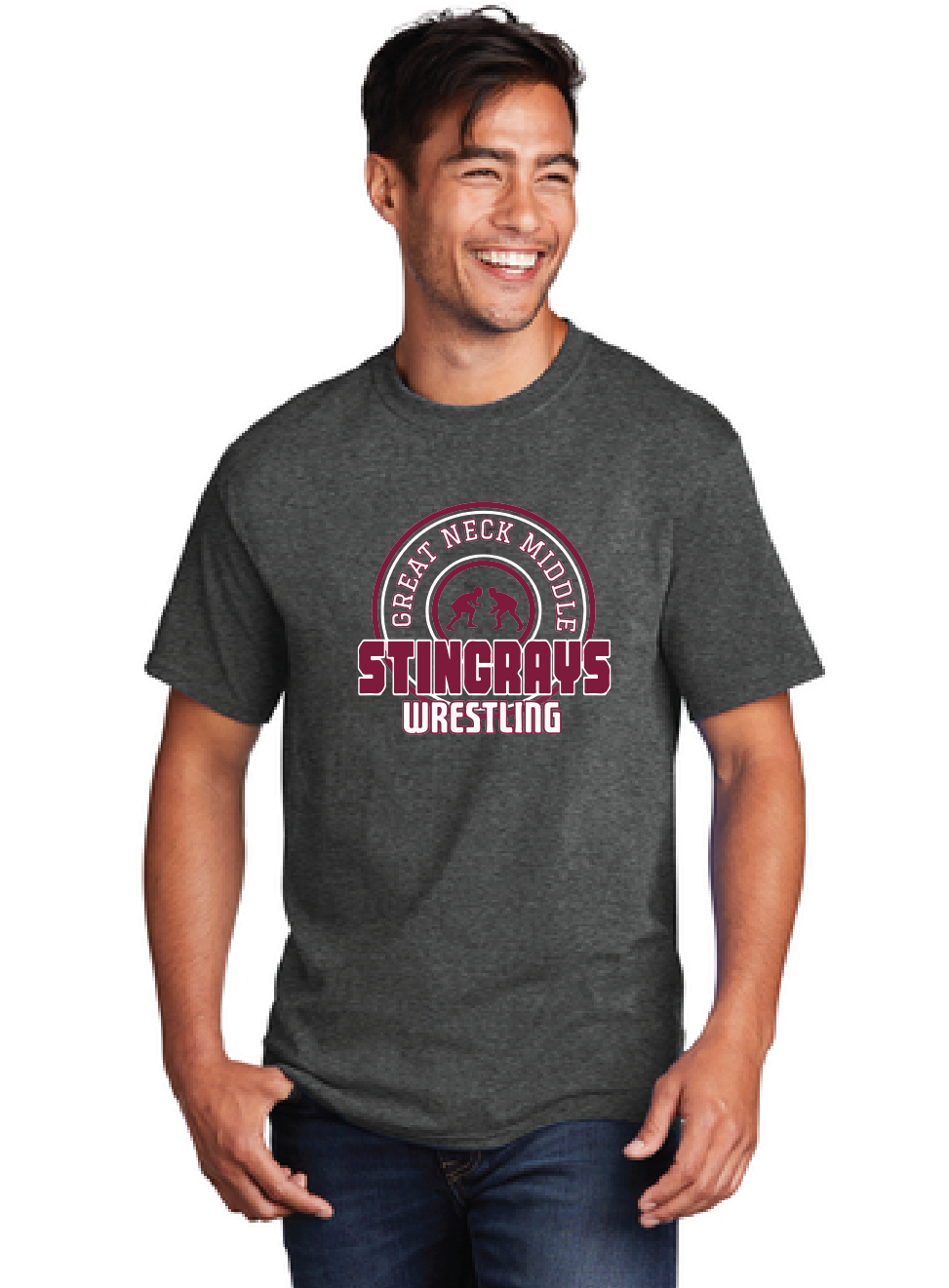 Core Cotton Tee / Dark Heather Grey / Great Neck Middle School Wrestling