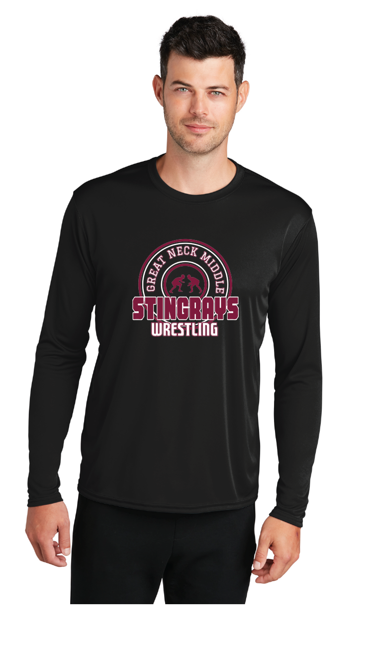 Long Sleeve Performance Tee / Black / Great Neck Middle School Wrestling