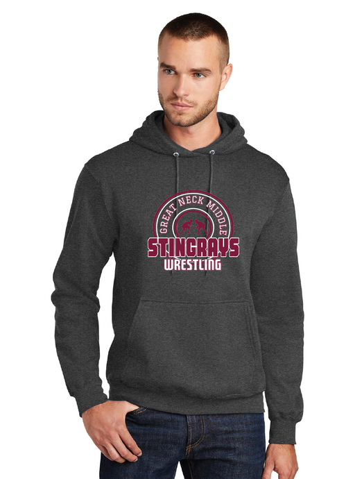 Fleece Pullover Hooded Sweatshirt / Dark Heather Grey / Great Neck Middle School Wrestling