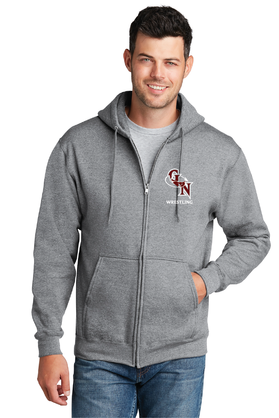 Fleece Full-Zip Hooded Sweatshirt / Athletic Heather / Great Neck Middle School Wrestling