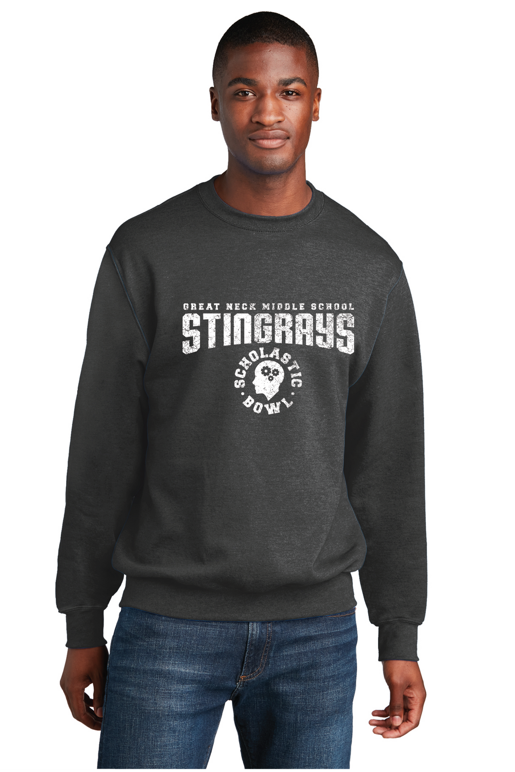 Core Fleece Crewneck Sweatshirt / Dark Heather Grey / Great Neck Middle School Scholastic Bowl