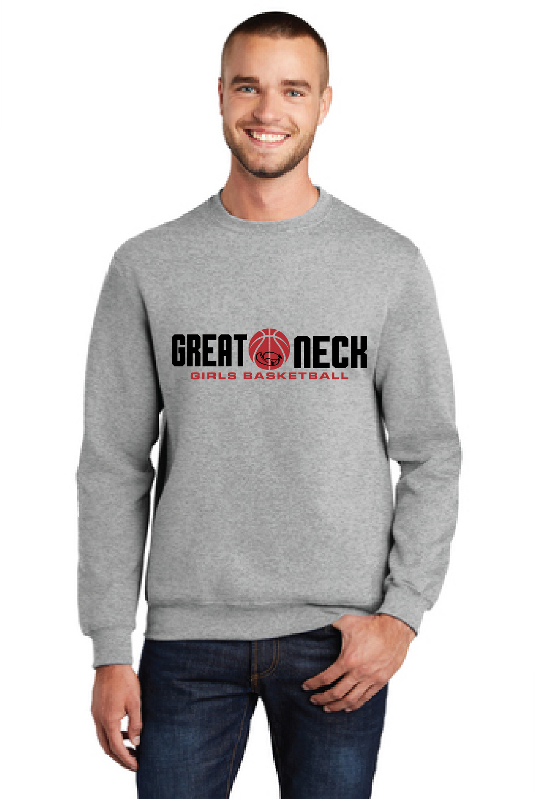 Fleece Crewneck Sweatshirt / Athletic Heather / Great Neck Middle School Girls Basketball