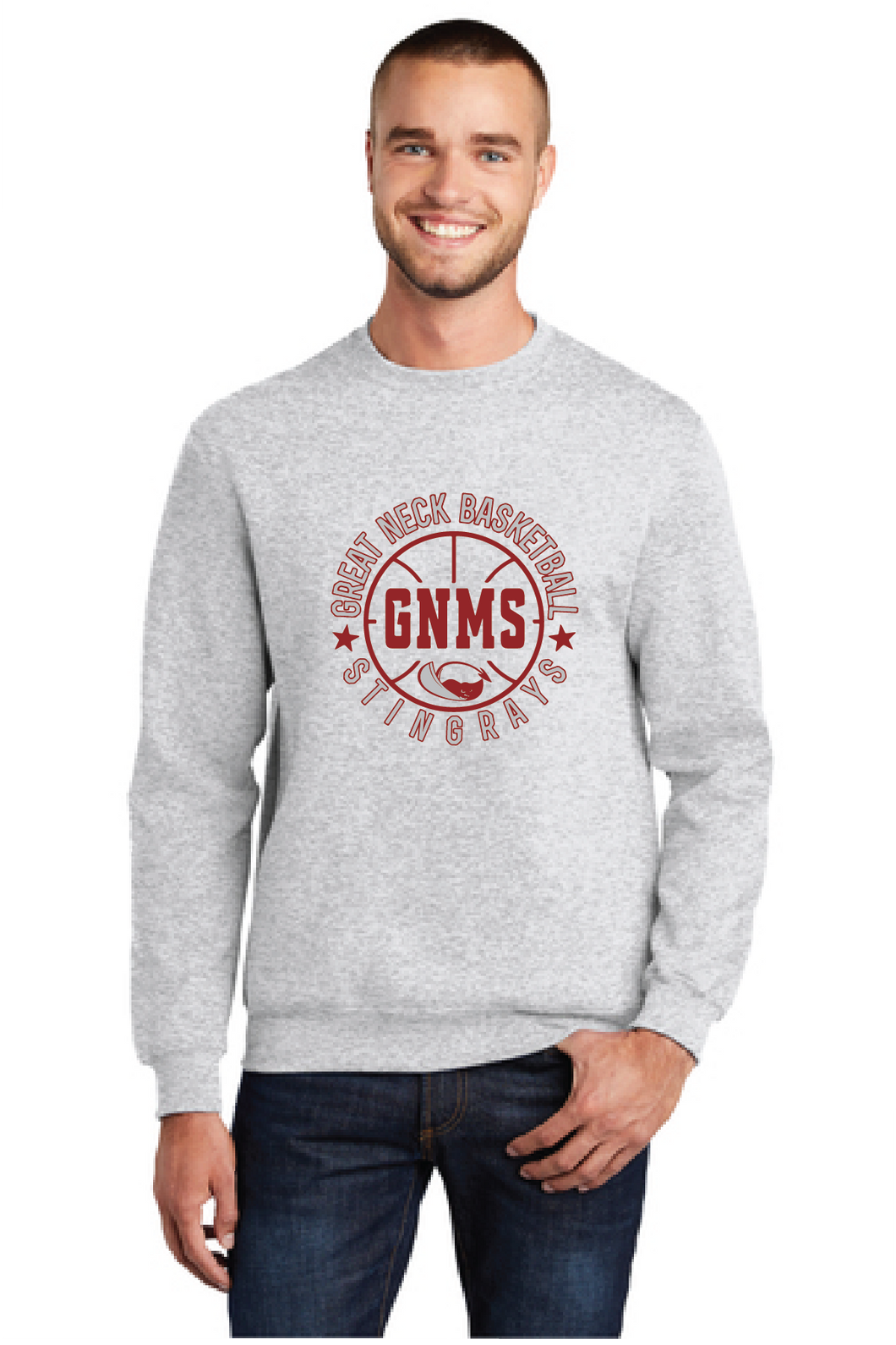 Core Fleece Crewneck Sweatshirt / Ash / Great Neck Middle School  Boys Basketball