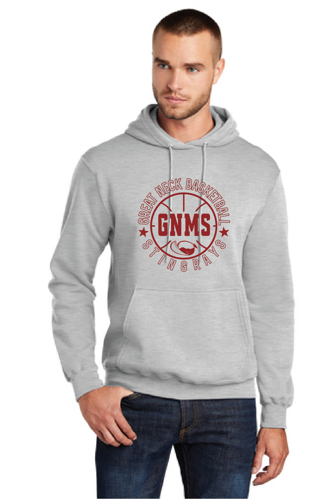 Core Fleece Pullover Hooded Sweatshirt / Ash / Great Neck Middle School  Boys Basketball