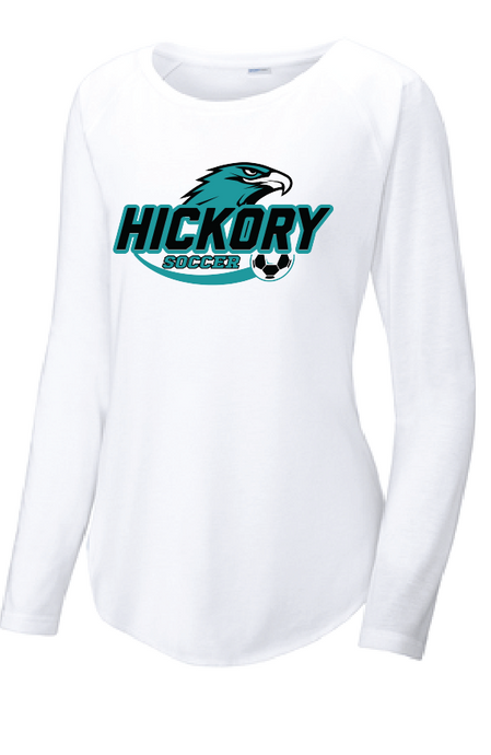 Ladies Long Sleeve Tri-Blend Wicking Scoop Neck Raglan Tee / White / Hickory Middle School Soccer