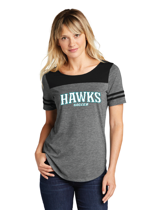 Ladies Tri-Blend Wicking Fan Tee / Black/Dark Grey Heather / Hickory Middle School Soccer