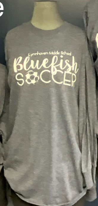 Lynnhaven Middle School Bluefish Soccer/Heather Navy Long Sleeve