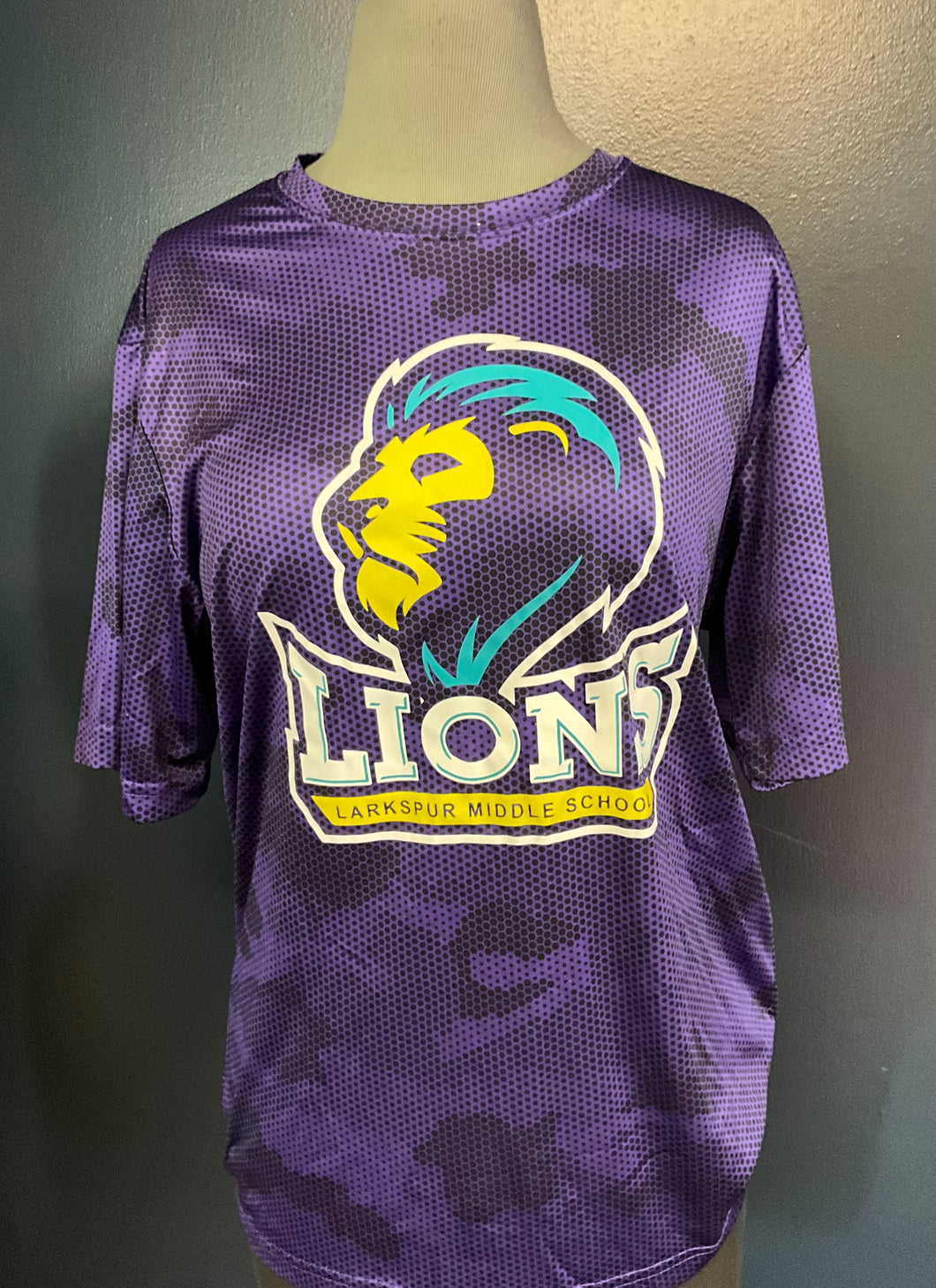 Larkspur Middle School Lions/Performance Style Short Sleeve Tee/Purple