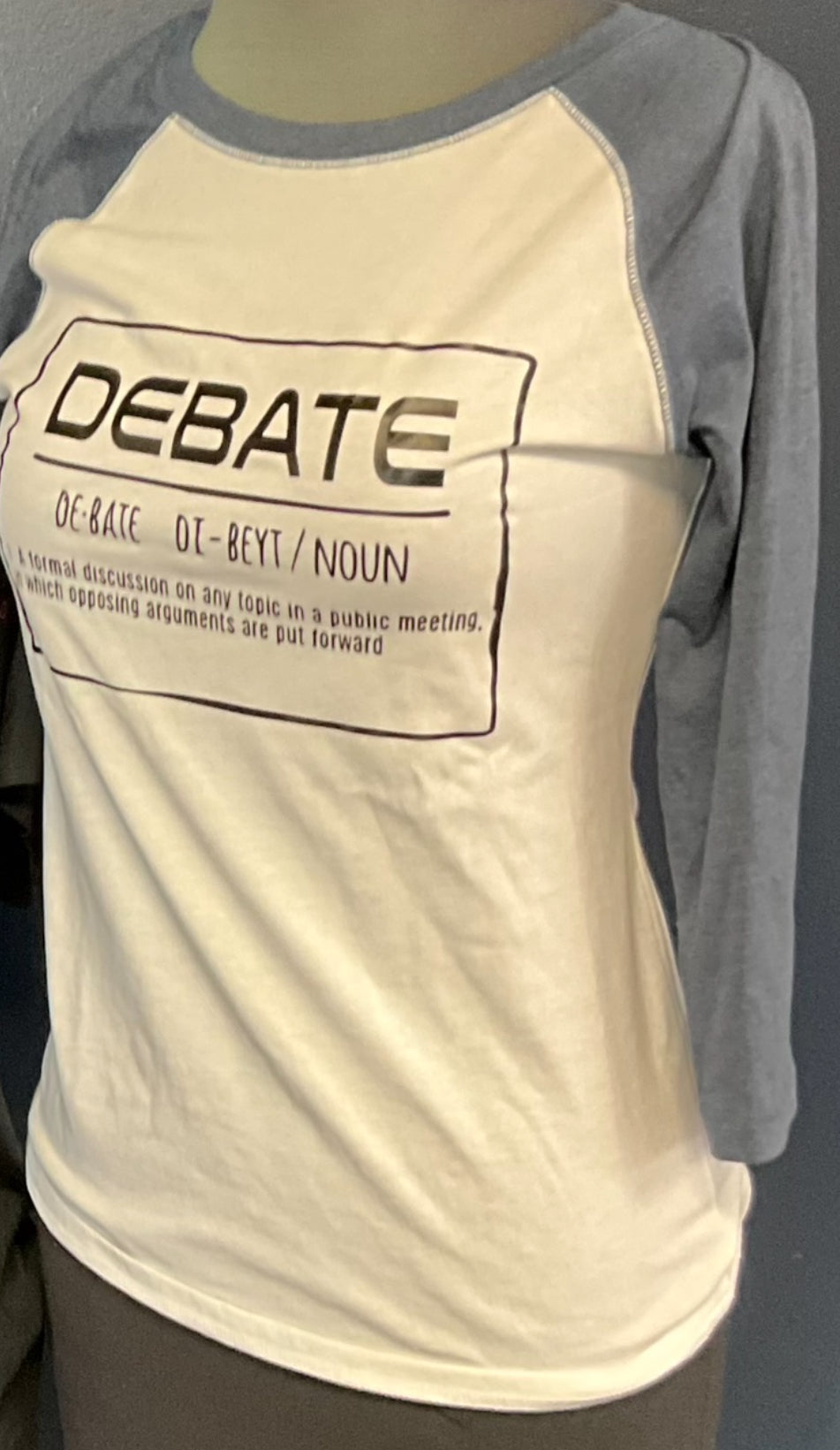 Independence Middle School Debate/3/4 Sleeve Shirt, White with Navy Sleeves