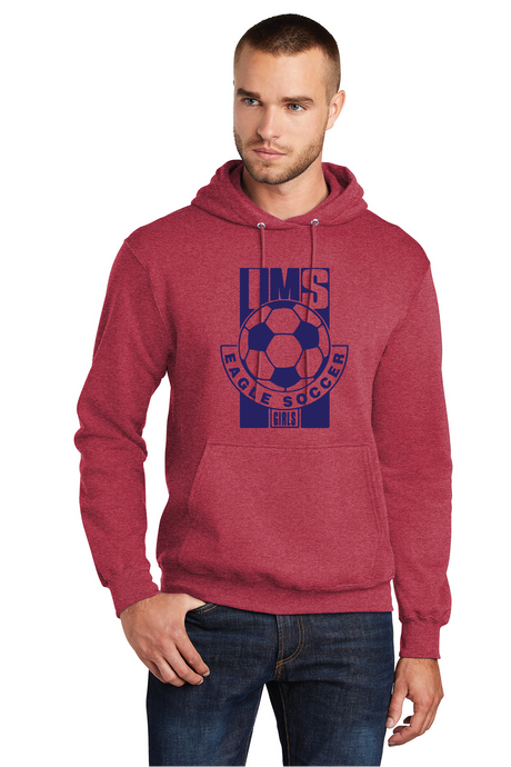 Core Fleece Pullover Hooded Sweatshirt / Heather Red / Independence Middle School Girls Soccer