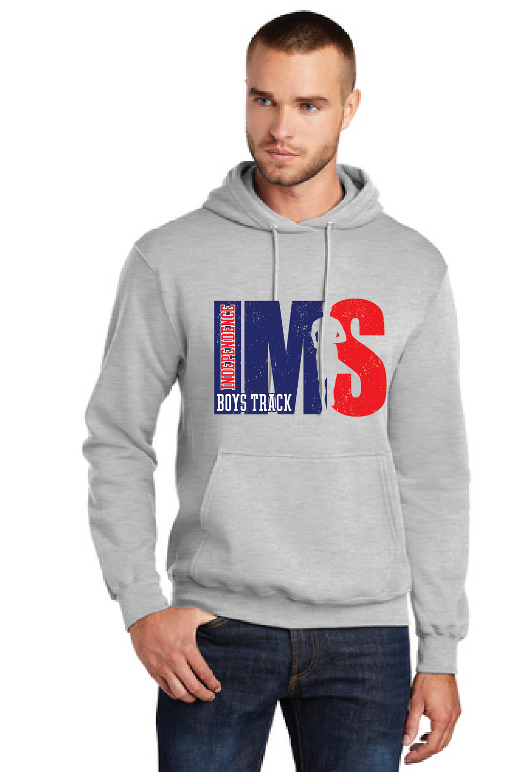Core Fleece Pullover Hooded Sweatshirt / Ash / Independence Middle School Boys Track