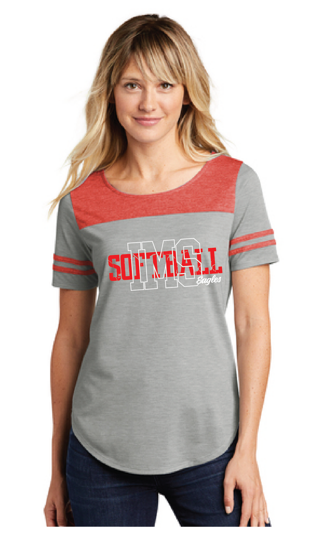Ladies Tri-Blend Wicking Fan Tee / Red/Grey Heather  / Independence Middle School Softball
