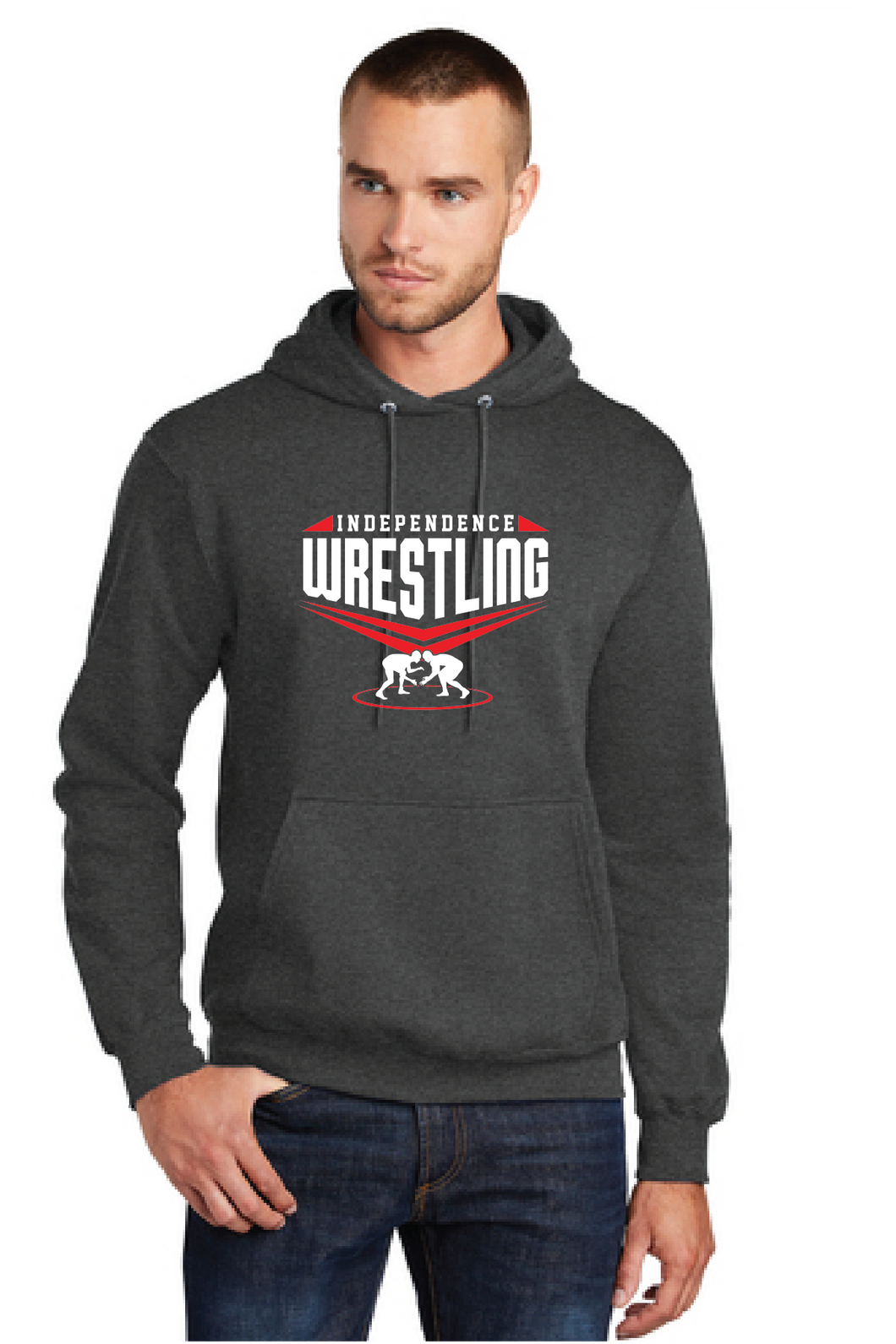 Core Fleece Pullover Hooded Sweatshirt / Dark Heather Grey / Independence Middle School Wrestling