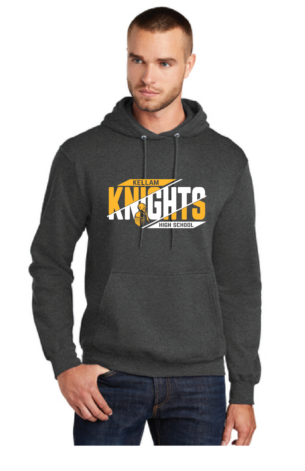 Fleece Pullover Hooded Sweatshirt / Dark Heather Grey / Kellam High School