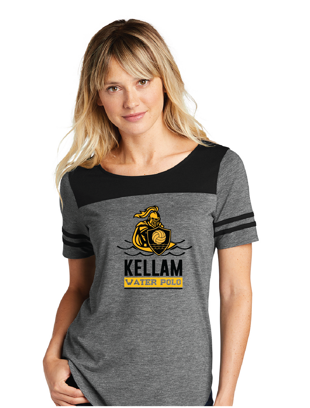 Ladies Tri-Blend Wicking Fan Tee / Black/Dark Grey Heather / Kellam High School Water Polo