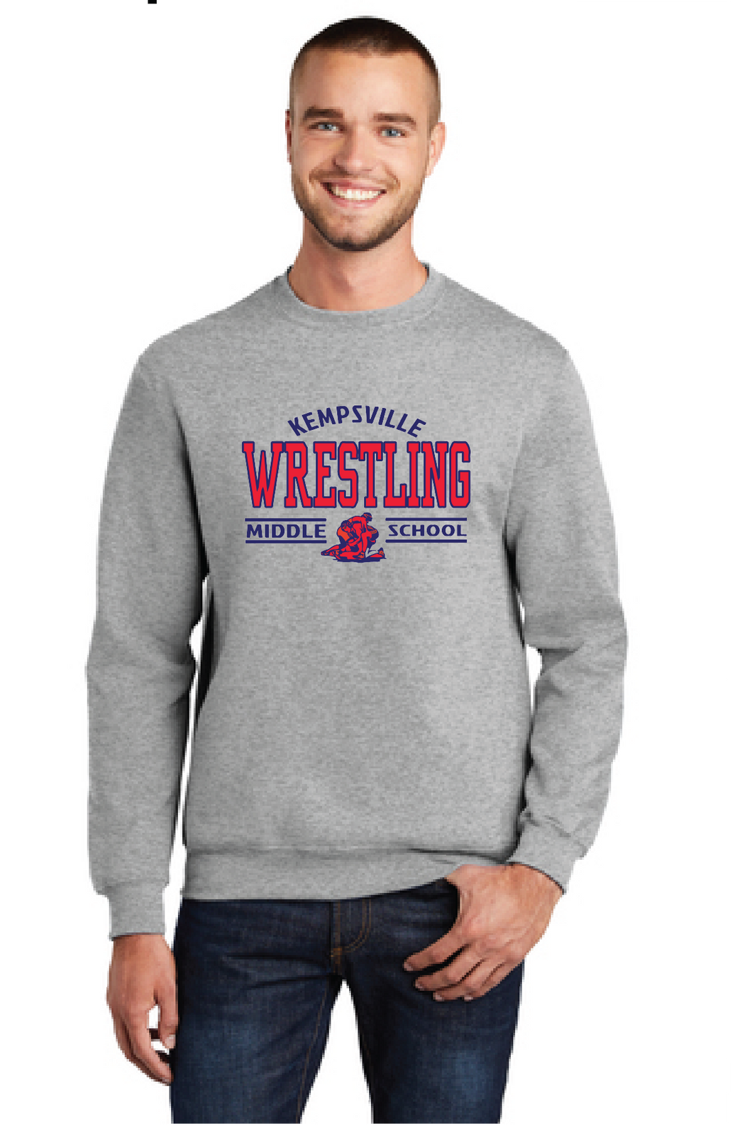 Fleece Crewneck Sweatshirt / Athletic Heather / Kempsville Middle School Wrestling