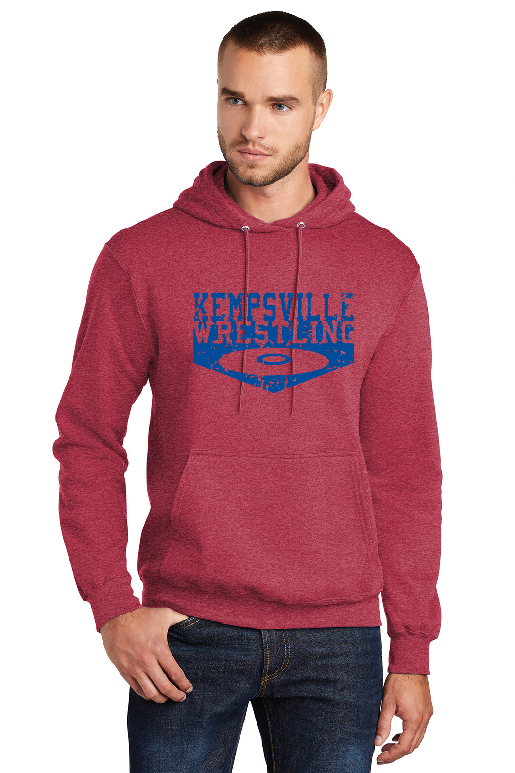 Core Fleece Pullover Hooded Sweatshirt / Heather Red / Kempsville Middle School Wrestling