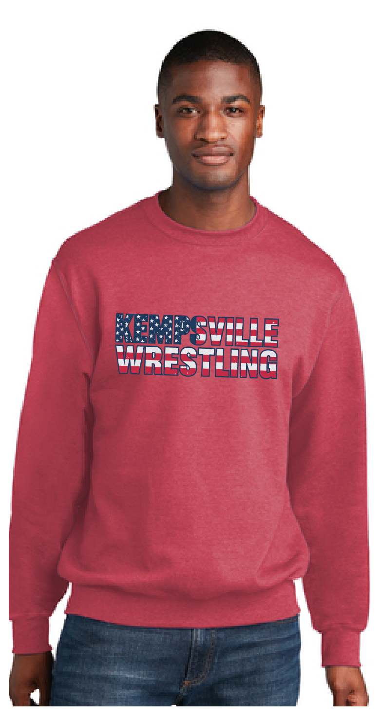 Core Fleece Crewneck Sweatshirt / Heather Red / Kempsville High School Wrestling
