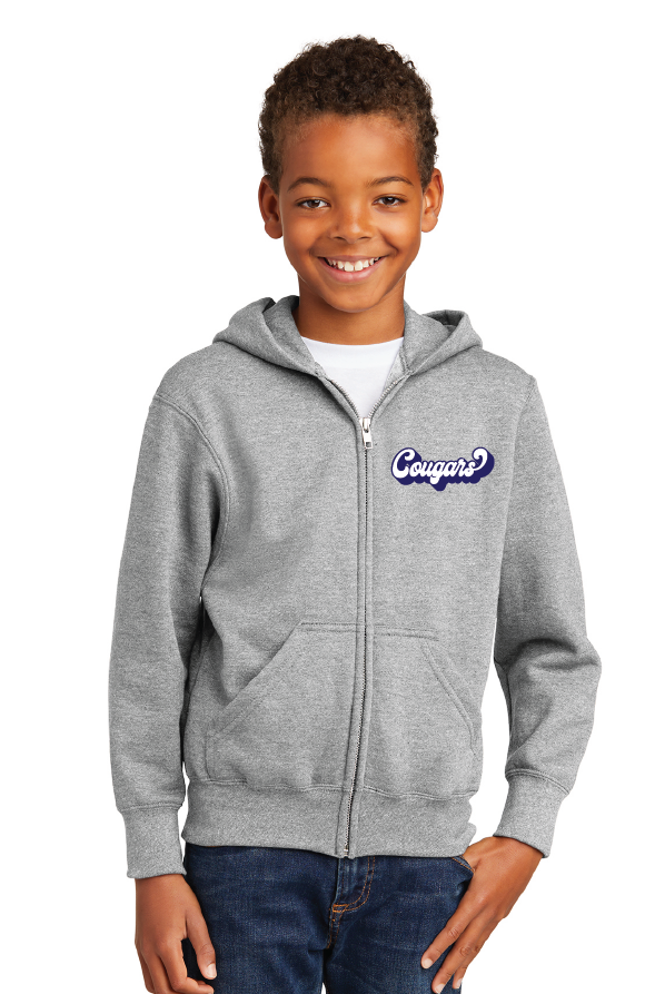 Core Fleece Full-Zip Hooded Sweatshirt(Youth & Adult) / Ash / Kingston Elementary School