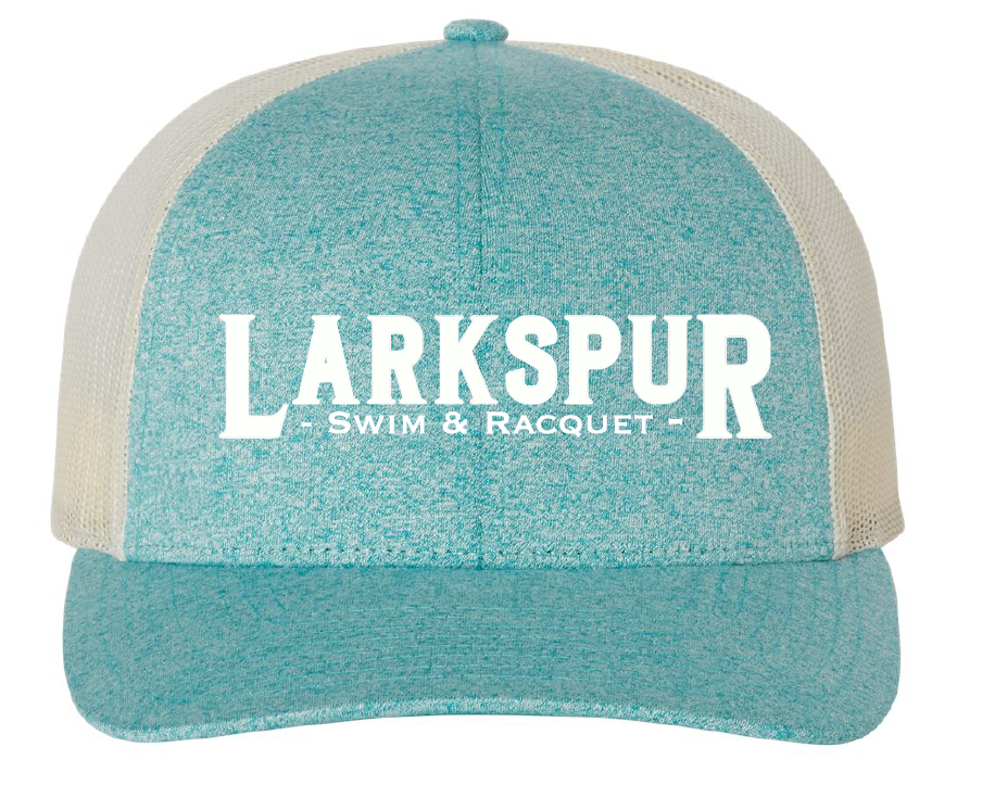 Printed Mesh-Back Trucker Cap / Green Teal Heather/Birch / Larkspur Swim and Racquet Club