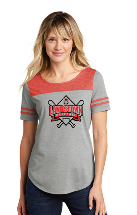 Ladies Tri-Blend Wicking Fan Tee / Red/Grey Heather  / Landstown Middle School Baseball