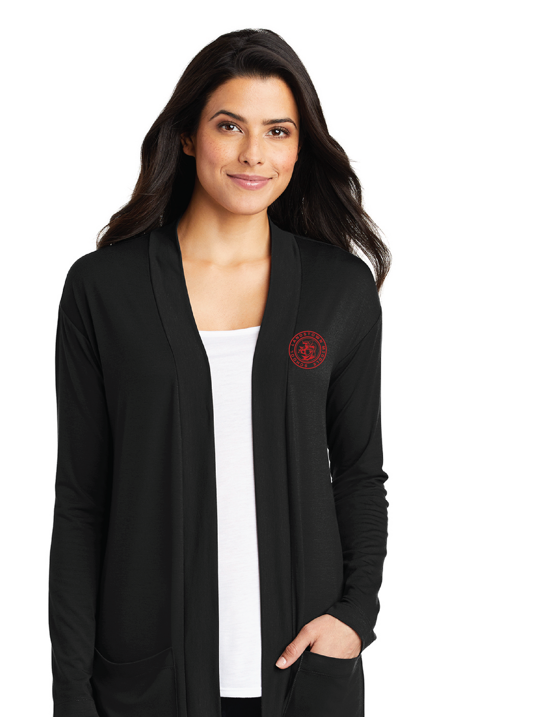 Ladies Concept Long Pocket Cardigan / Black / Landstown Middle School Staff