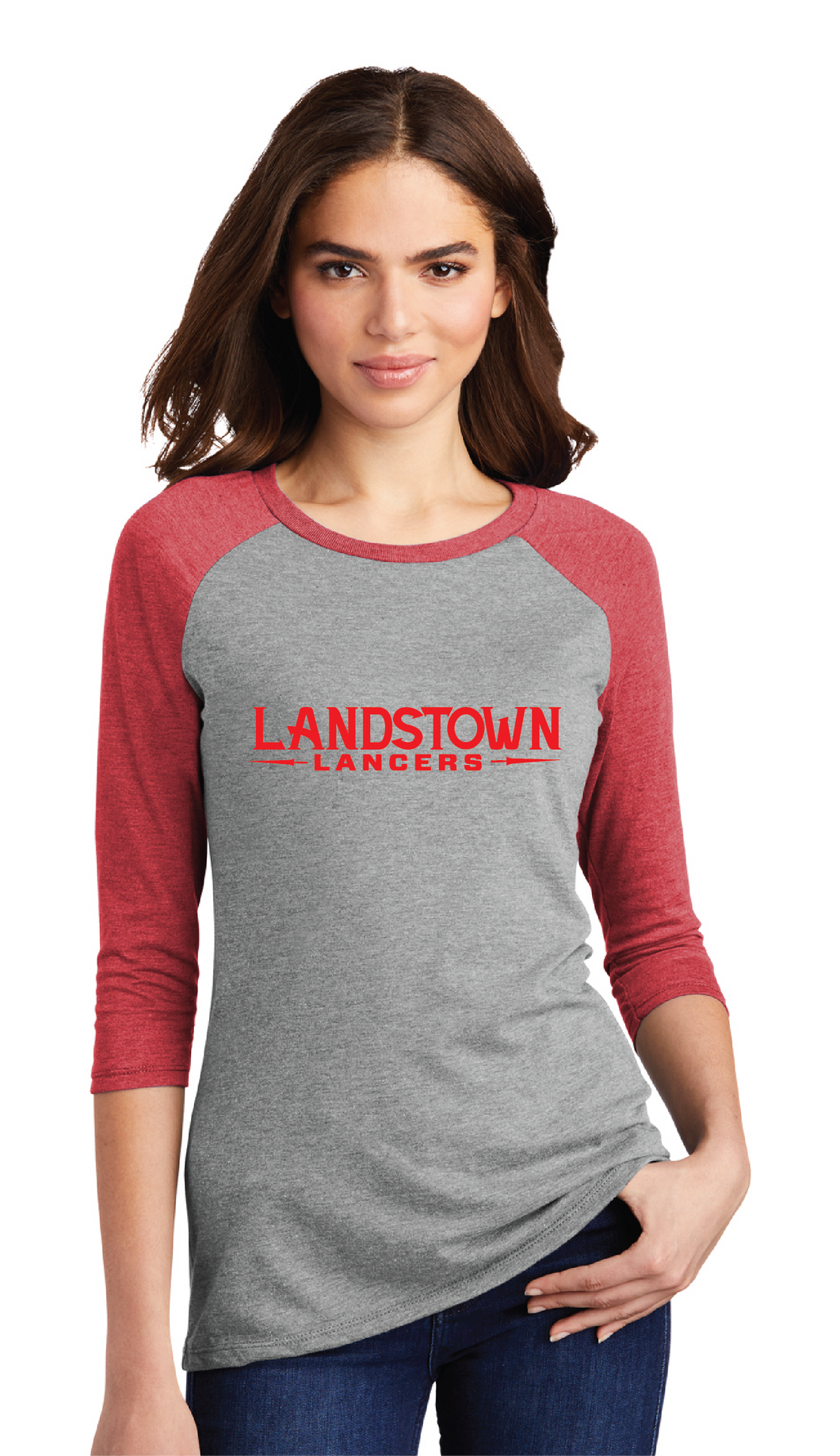 Women’s Perfect Tri 3/4-Sleeve Raglan / Grey Red / Landstown Middle School Staff