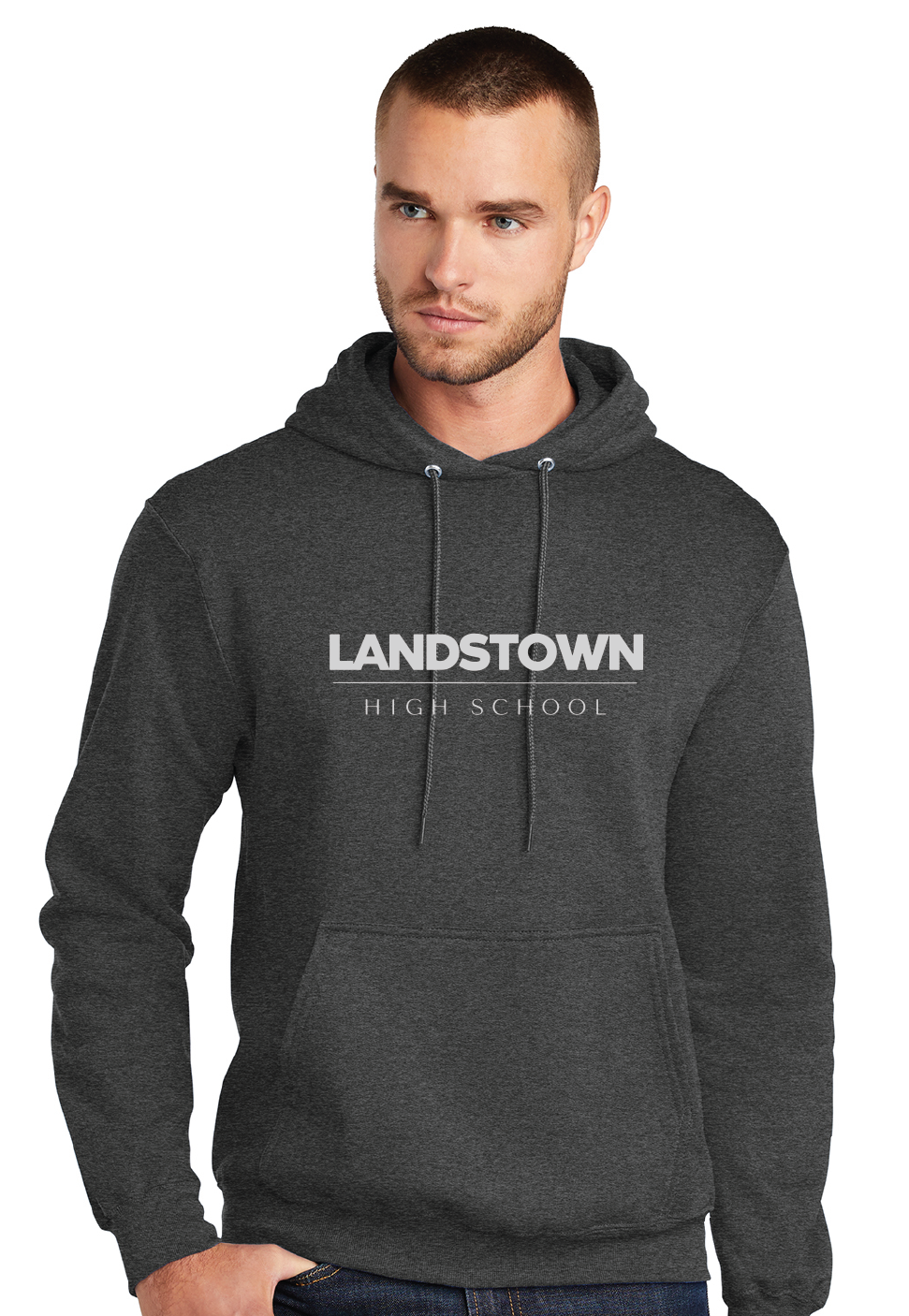 Fleece Pullover Hooded Sweatshirt / Dark Heather Charcoal / Landstown High School