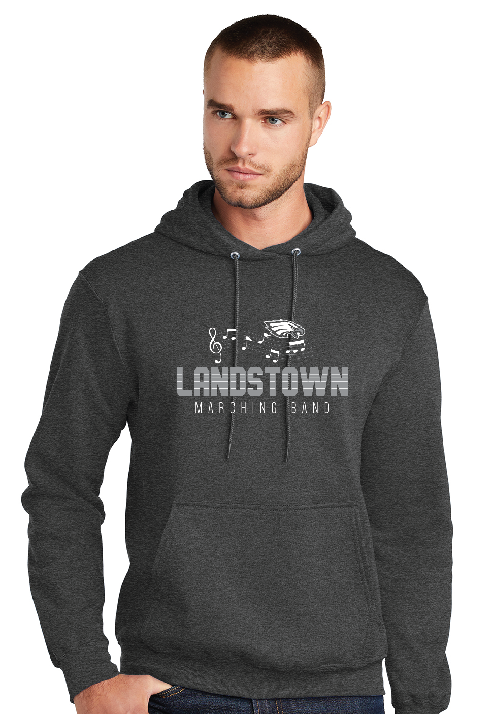 Fleece Pullover Hooded Sweatshirt / Dark Heather Grey / Landstown High School Marching Band