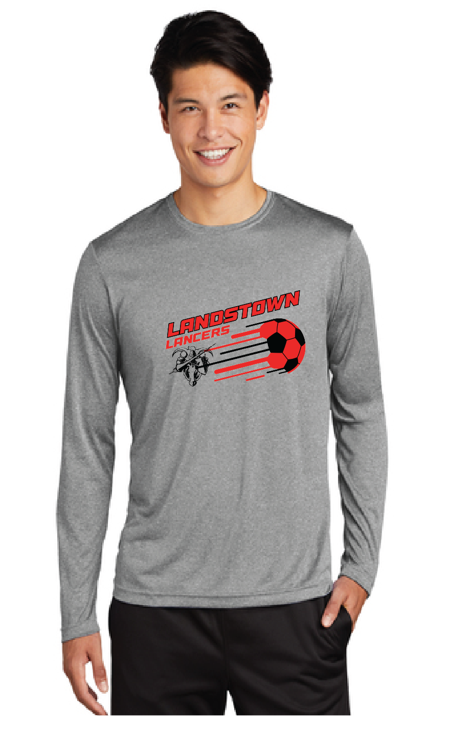 Long Sleeve Heather Performance Tee / Graphite / Landstown Middle School Boys Soccer