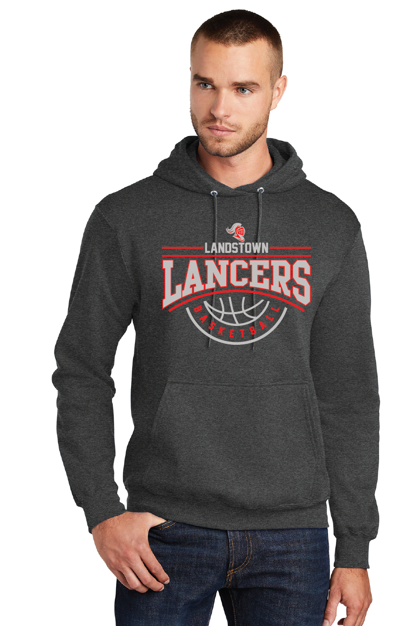 Fleece Pullover Hooded Sweatshirt / Dark Heather Grey / Landstown Middle School Boys Basketball