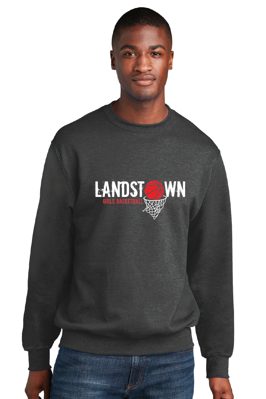 Core Fleece Crewneck Sweatshirt / Dark Heather Grey / Landstown Middle School Girls Basketball