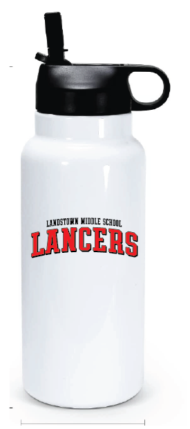 30oz Stainless Steel Water Bottle / White / Landstown Middle School