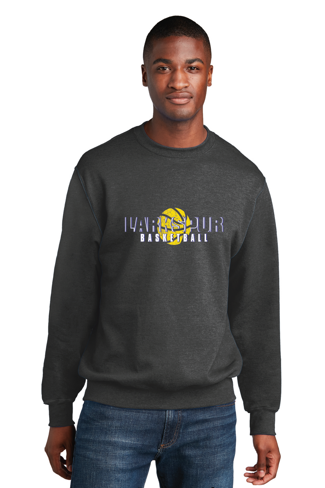 Core Fleece Crewneck Sweatshirt / Heather Charcoal / Larkspur Middle School Boys Basketball