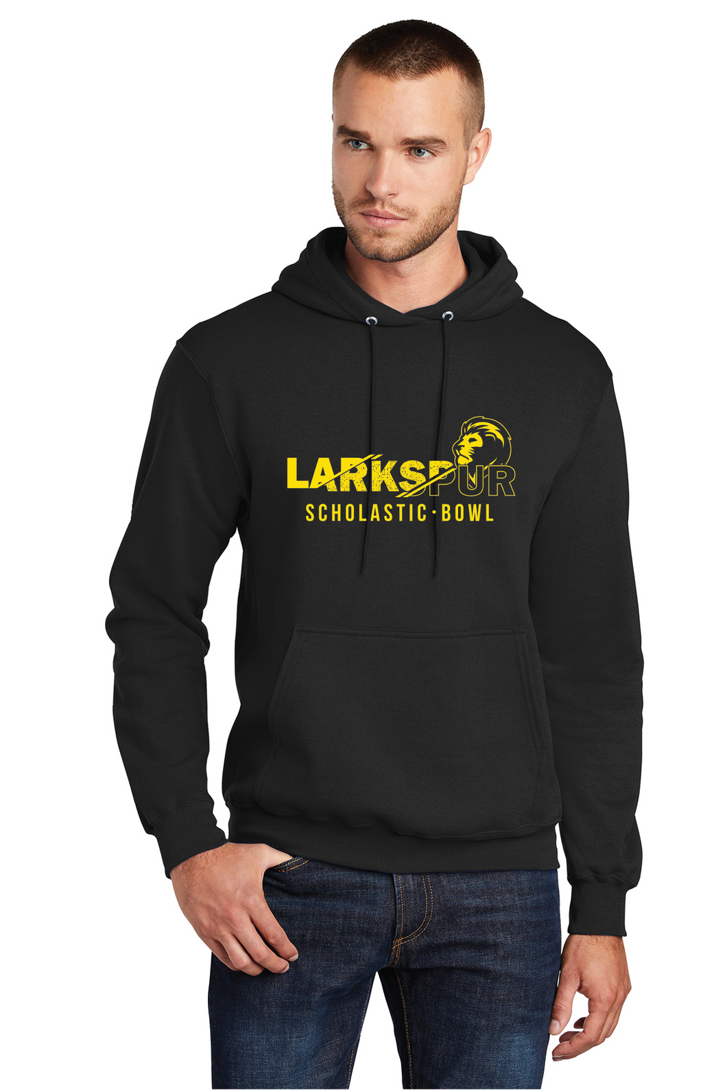 Fleece Pullover Hooded Sweatshirt / Black / Larkspur Middle School Scholastic Bowl