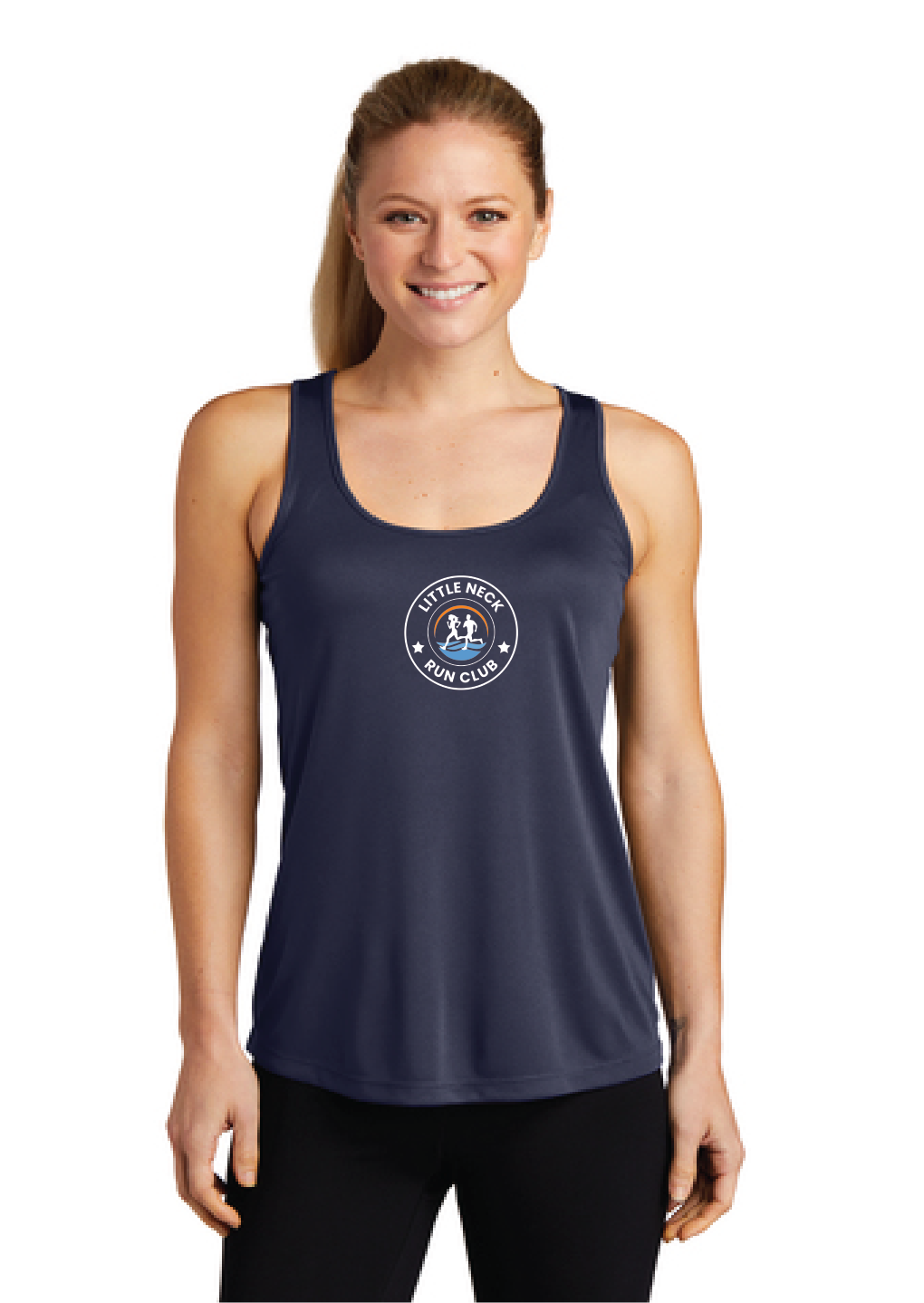 Ladies Performance Racerback Tank / Navy / Little Neck Run Club