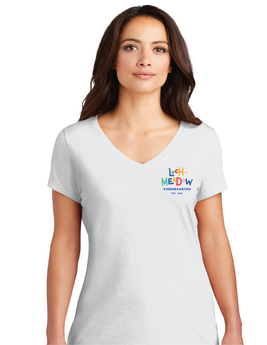 Women’s Triblend V-Neck Tee / White / Loch Meadow Kindergarten