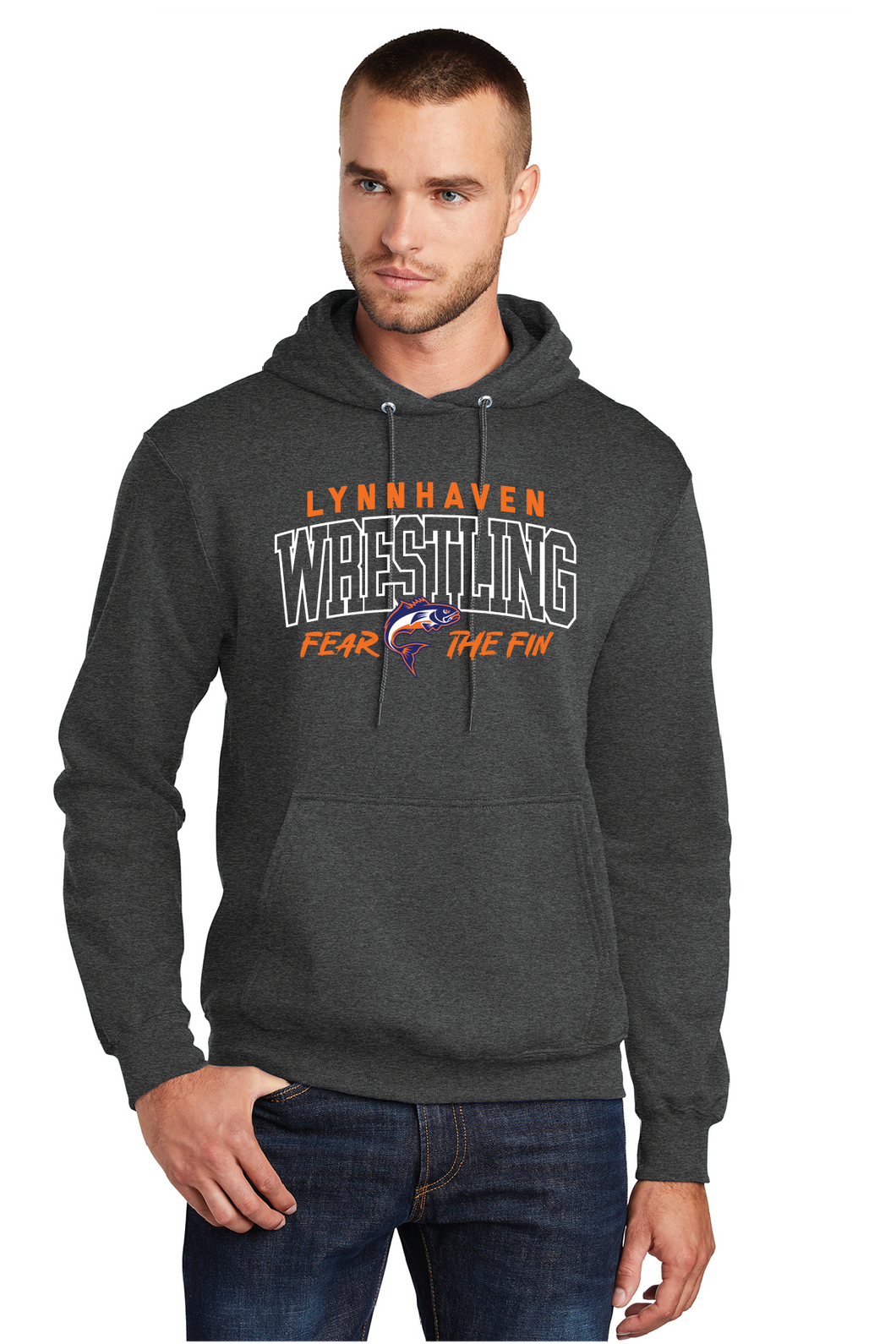 Fleece Hooded Pullover / Dark Charcoal Grey / Lynnhaven Middle Wrestling