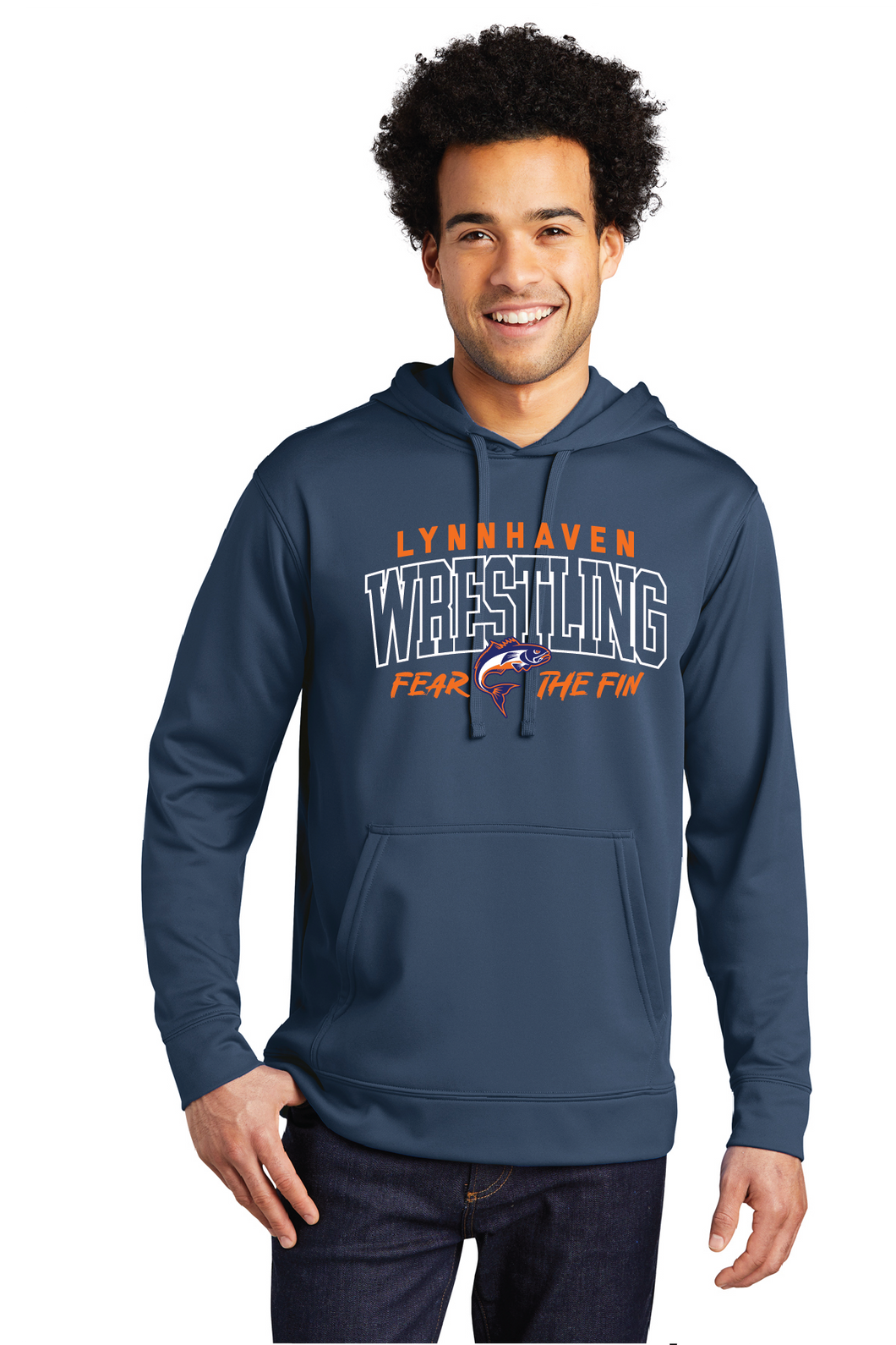 Performance Fleece Pullover Hooded Sweatshirt / Silver / Lynnhaven Middle Wrestling