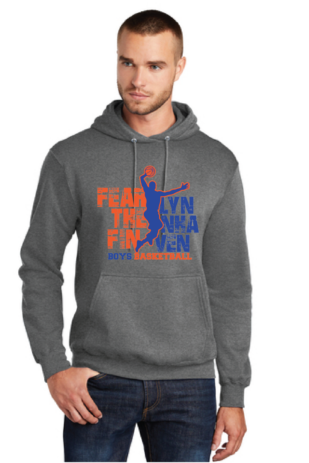 Fleece Pullover Hooded Sweatshirt / Dark Heather Charcoal / Lynnhaven Middle School Boys Basketball