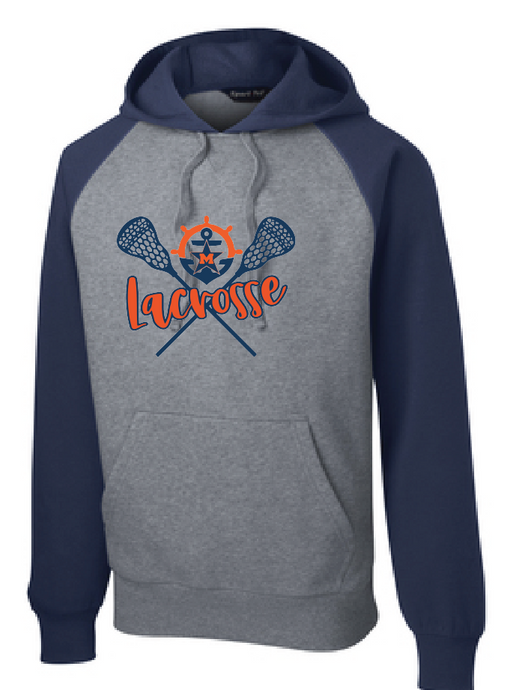 Raglan Colorblock Pullover Hooded Sweatshirt / True Navy/ Vintage Heather / Maury High School Lacrosse