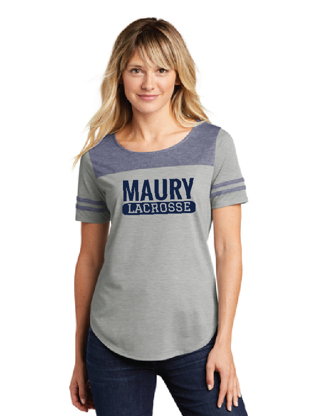 Ladies Tri-Blend Wicking Fan Tee / True Navy Heather / Maury High School Lacrosse