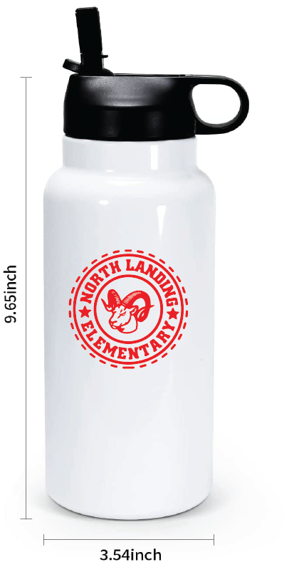 30oz Stainless Steel Water Bottle / White / North Landing Elementary School