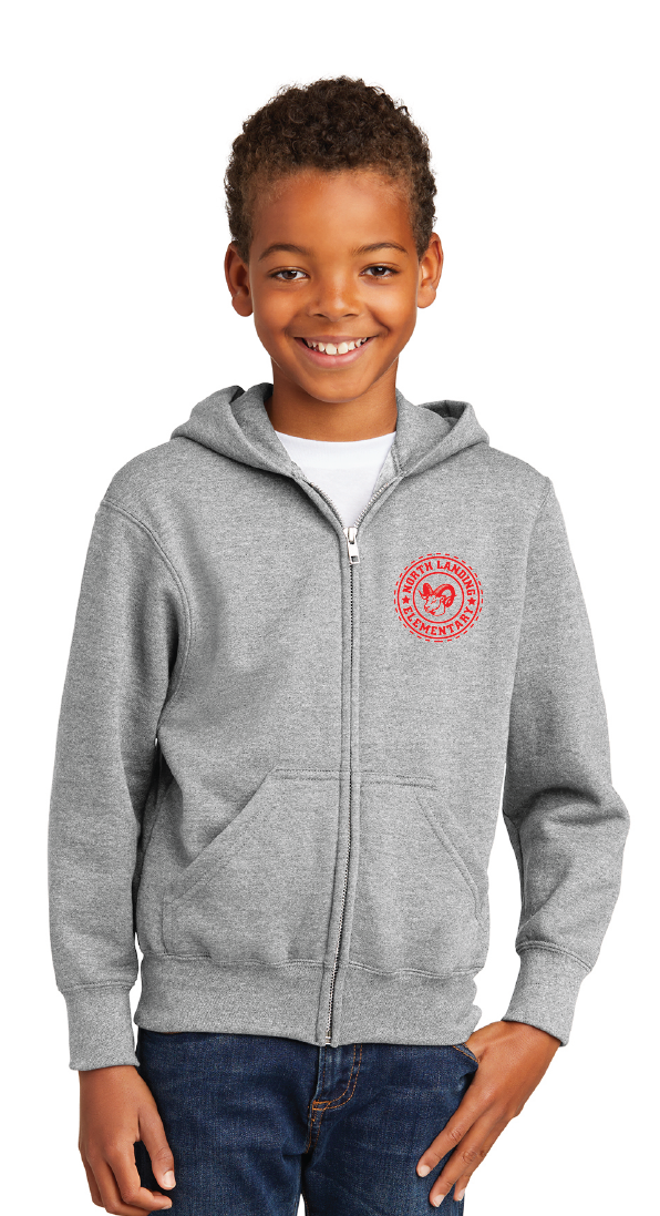 Youth Fleece Full-Zip Hooded Sweatshirt / Ash / North Landing Elementary School