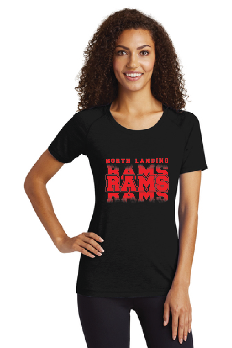 Ladies Tri-Blend Wicking Scoop Neck Raglan Tee / Black / North Landing Elementary School Staff