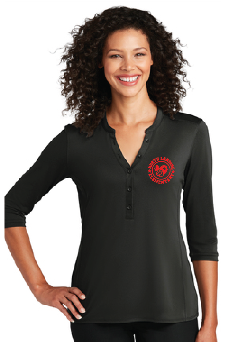 Ladies UV Choice Pique Henley / Black / North Landing Elementary School Staff