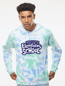 Tie-Dyed Fleece Hooded Sweatshirt / Lagoon Tie Dye / New Castle Elementary School