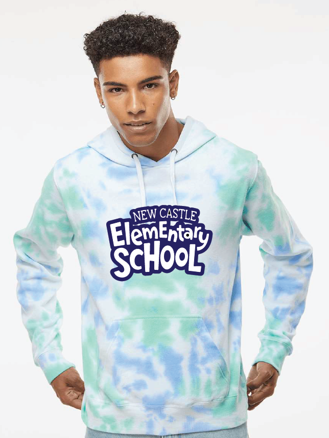 Tie-Dyed Fleece Hooded Sweatshirt / Lagoon Tie Dye / New Castle Elementary School