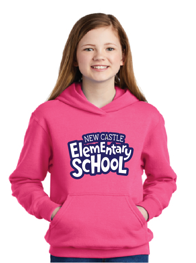 Core Fleece Pullover Hooded Sweatshirt (Youth & Adult) / Pink / New Castle Elementary School