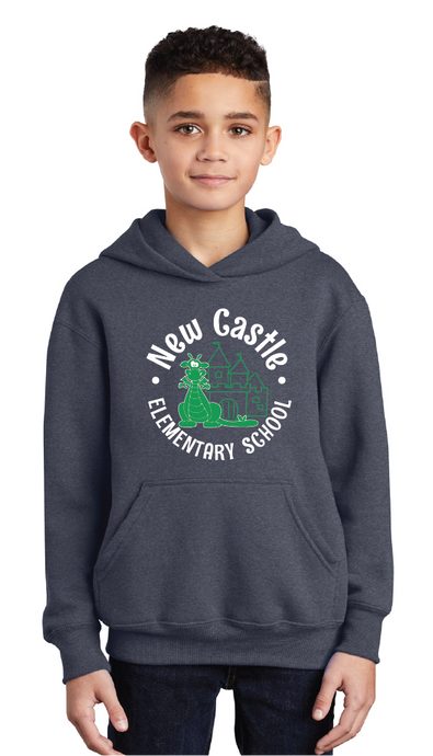 Core Fleece Pullover Hooded Sweatshirt (Youth & Adult) / Heather Navy / New Castle Elementary School